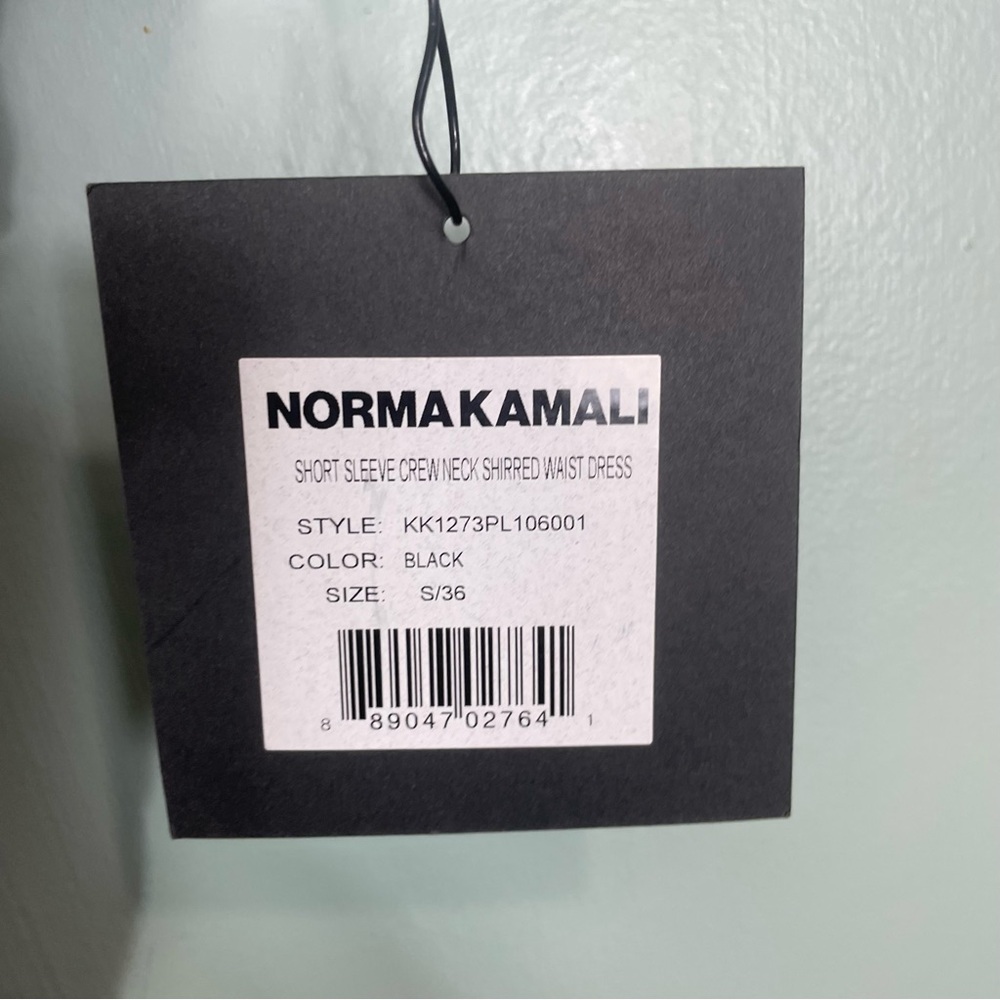 Norma Kamali Short Sleeve Crew Neck Shirred Waist‎ Dress Black Midi Body Con - Picture 7 of 11